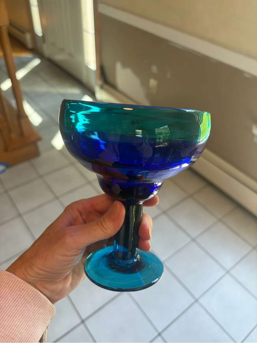 Crate&Barrel Artisan Mexican Blue Glass Margarita Glasses - Set of 8